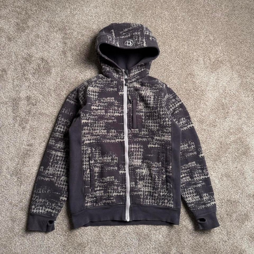 GREY LULULEMON GLITCH AOP ZIP UP HOODIE